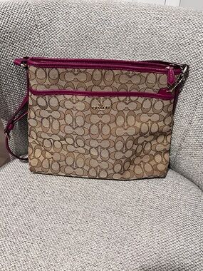 Coach Signature Canvas Crossbody with Cranberry Trim